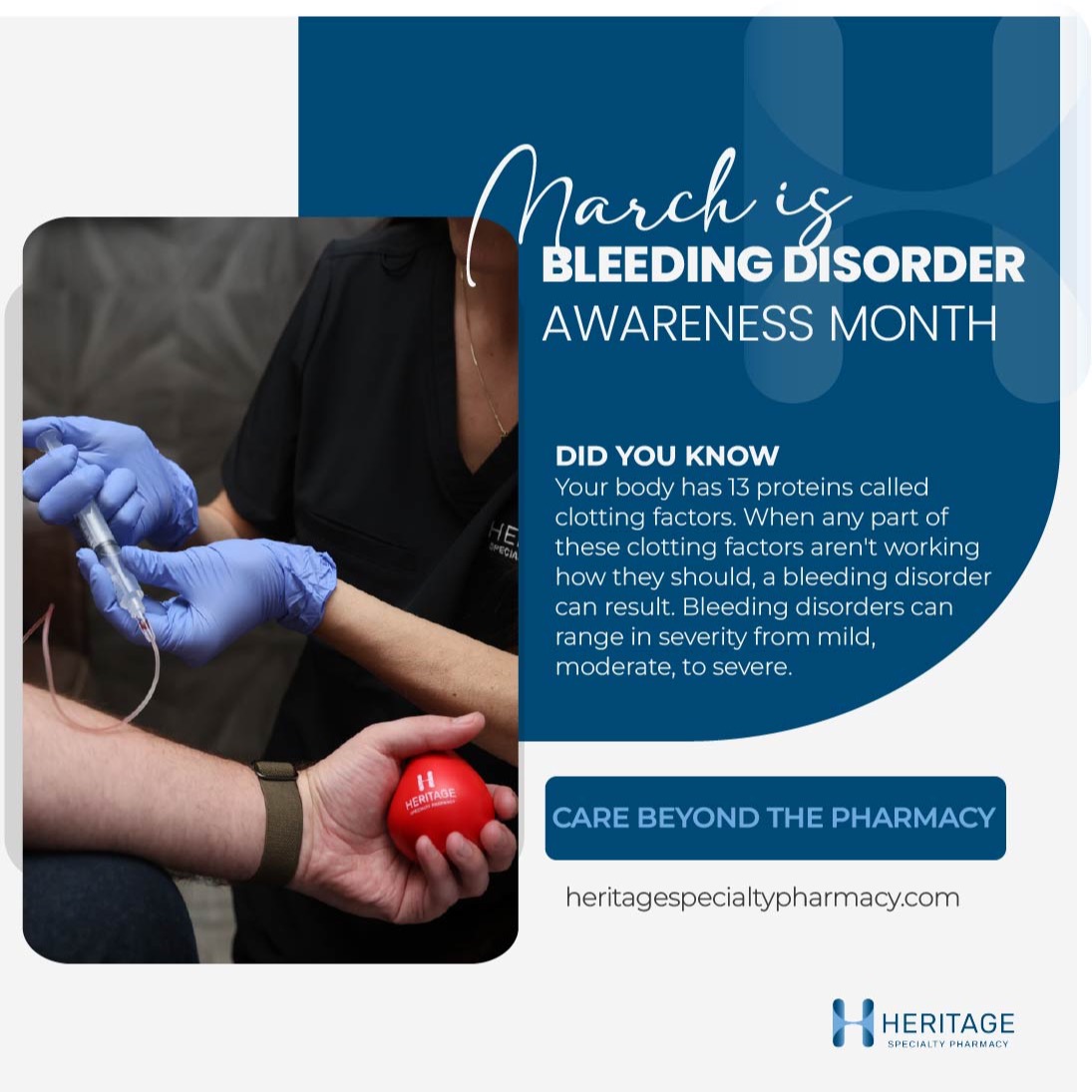 March is #BleedingDisordersAwarenessMonth. At Heritage Specialty Pharmacy, we’re proud to support the bleeding disorder community with care that goes beyond the pharmacy.
