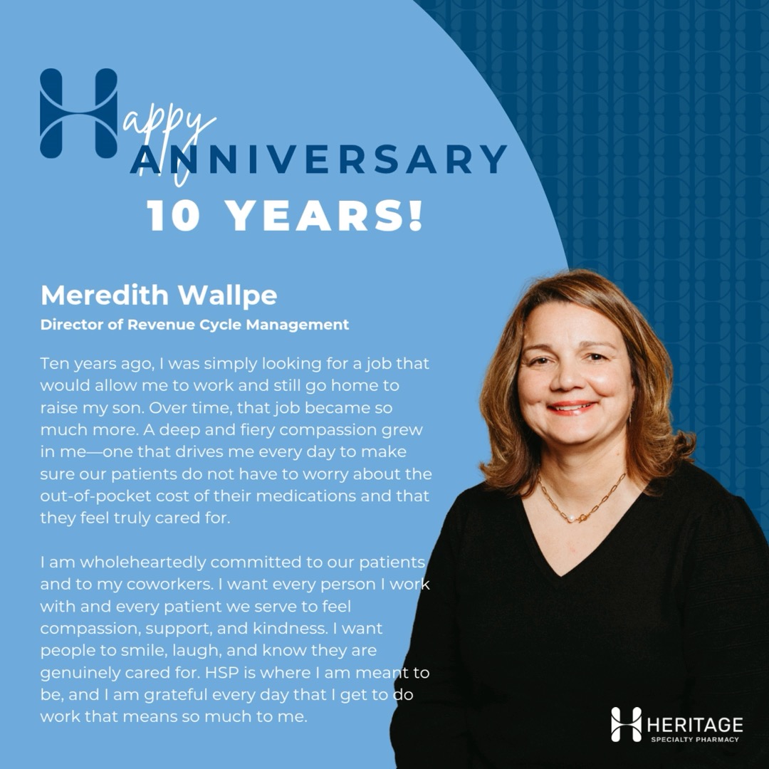 Meredith’s journey is a testament to what happens when purpose meets passion. Her impact goes far beyond her role. She brings heart to everything she does for patients, coworkers and the mission we stand behind every day.
 
Thank you, Meredith, for a decade of making a difference. 💙